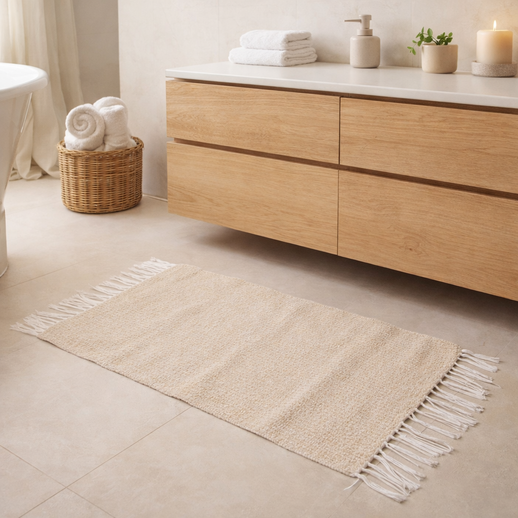 Tapis de Bain Velours Beige Sérénité