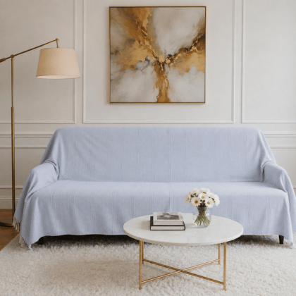 Jeté Uni 100 % Coton - Bleu Gris – Image 4