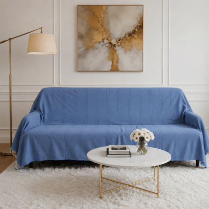 Jeté Uni 100 % Coton – Bleu Gris