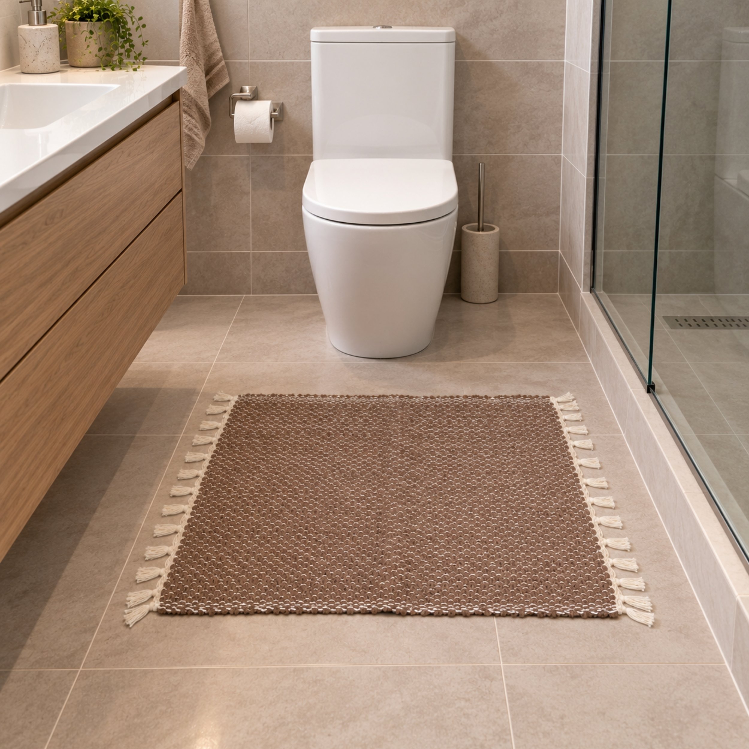 Tapis de bain SÉLÉNÉ en coton et acrylique tissé à la main