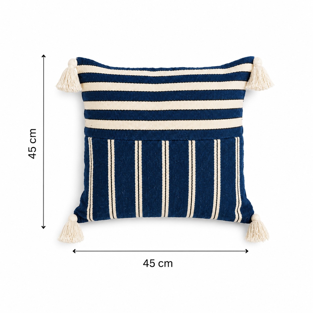 Coussin AZUR Rayé Bleu et Écru 45 × 45 cm | ZÉNOBIE
