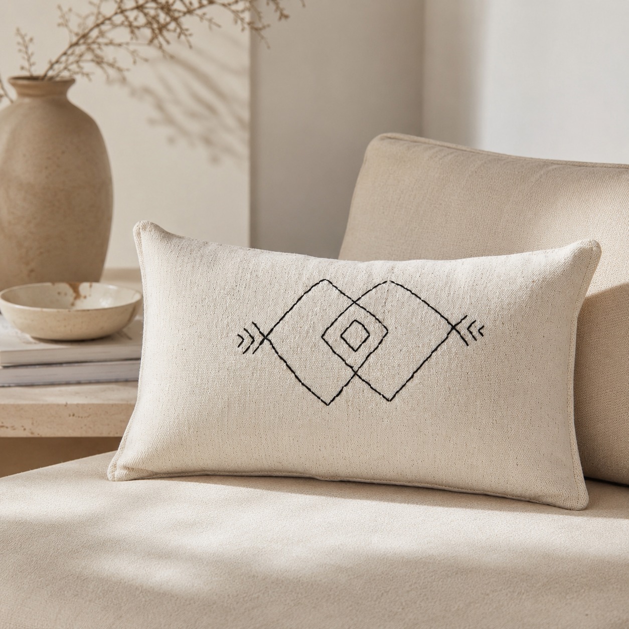 Coussin Nomade Ivoire Brodé à la Main | ZÉNOBIE