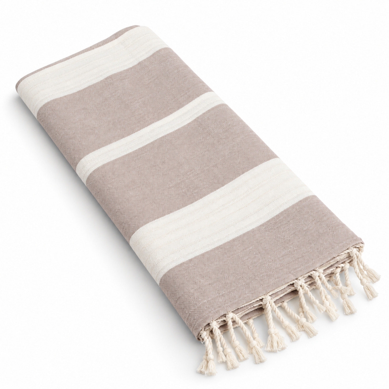 Jeté Tayla à Rayures Texturées Beige Greige 200 × 300 cm – Tissé à la Main
