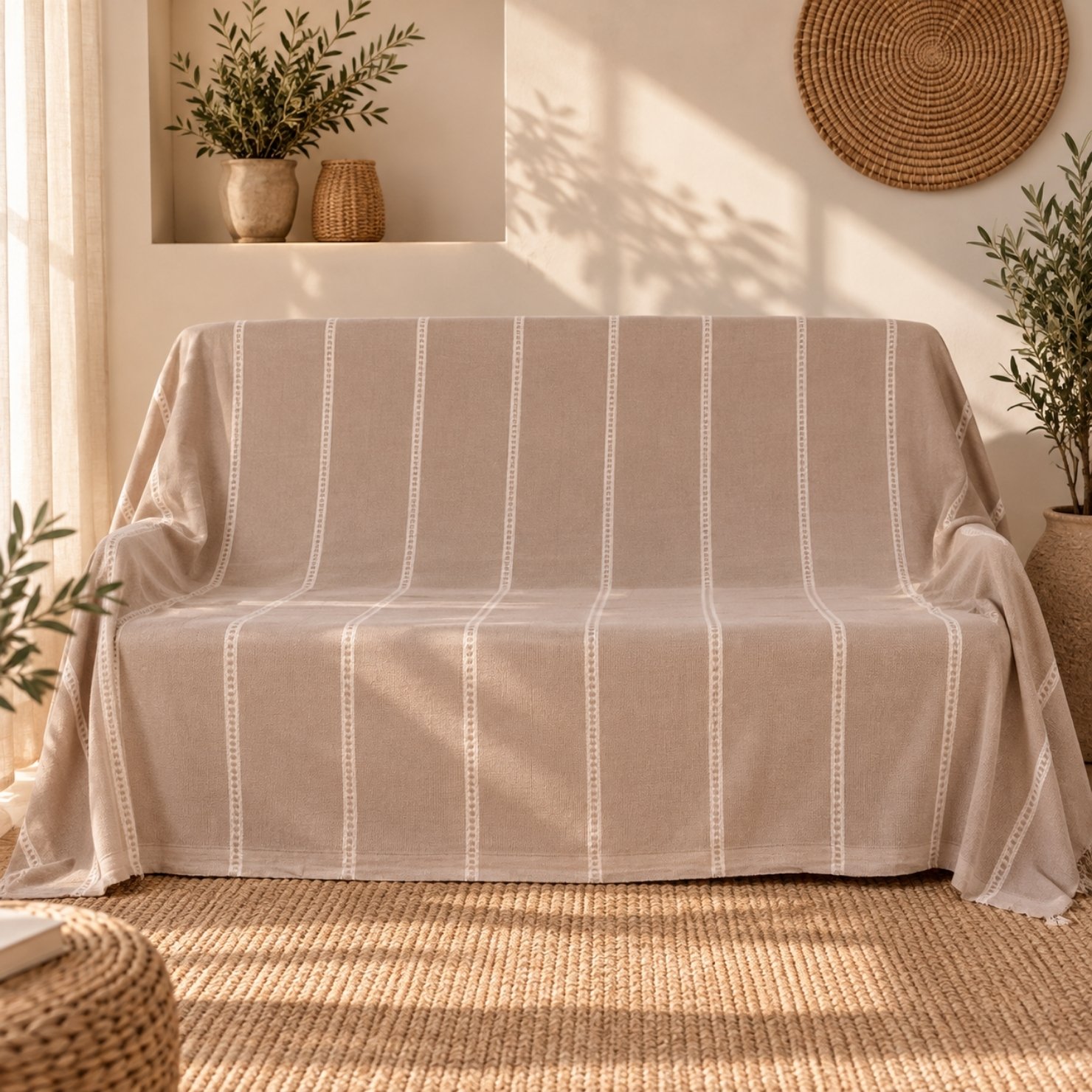 Jeté Sélène Natural Beige Greige 200 × 300 cm- Tissé à la Main